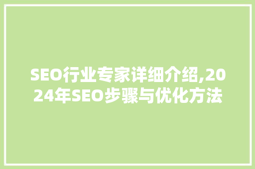 SEO行业专家详细介绍,2024年SEO步骤与优化方法