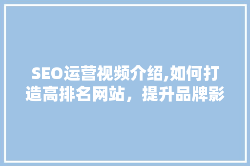 SEO运营视频介绍,如何打造高排名网站，提升品牌影响力