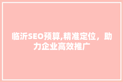 临沂SEO预算,精准定位，助力企业高效推广
