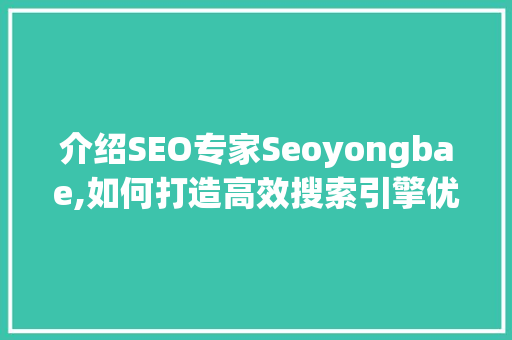 介绍SEO专家Seoyongbae,如何打造高效搜索引擎优化步骤