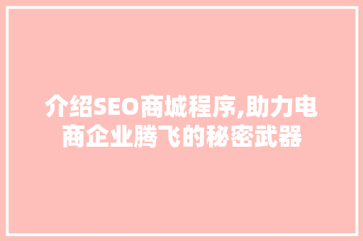 介绍SEO商城程序,助力电商企业腾飞的秘密武器