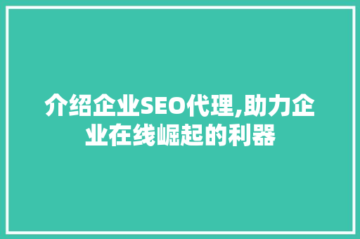 介绍企业SEO代理,助力企业在线崛起的利器