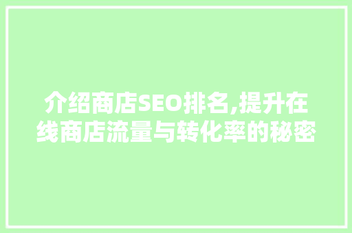 介绍商店SEO排名,提升在线商店流量与转化率的秘密武器  第1张