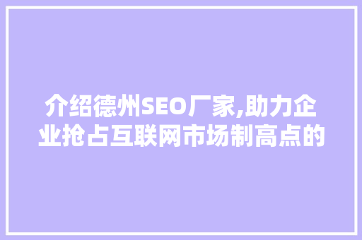 介绍德州SEO厂家,助力企业抢占互联网市场制高点的秘密武器  第1张