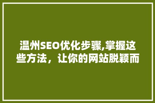温州SEO优化步骤,掌握这些方法，让你的网站脱颖而出