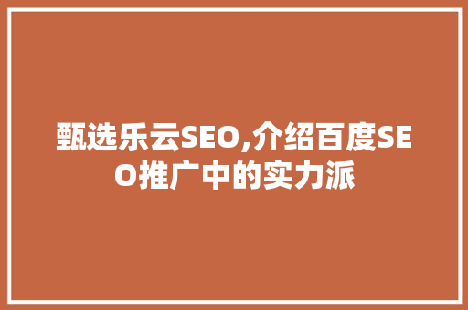 甄选乐云SEO,介绍百度SEO推广中的实力派