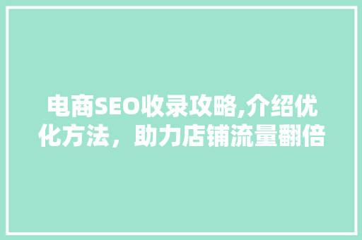 电商SEO收录攻略,介绍优化方法，助力店铺流量翻倍