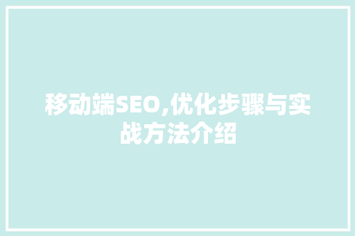 移动端SEO,优化步骤与实战方法介绍