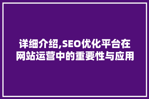 详细介绍,SEO优化平台在网站运营中的重要性与应用步骤