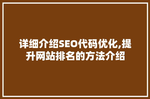 详细介绍SEO代码优化,提升网站排名的方法介绍