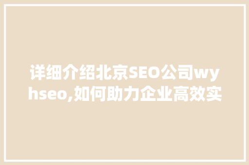 详细介绍北京SEO公司wyhseo,如何助力企业高效实现网络营销