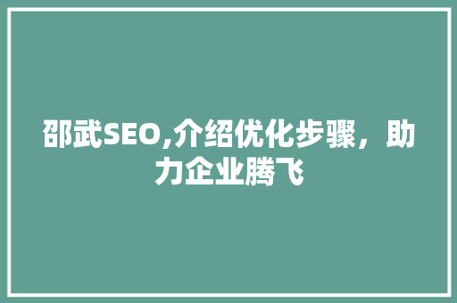 邵武SEO,介绍优化步骤，助力企业腾飞  第1张