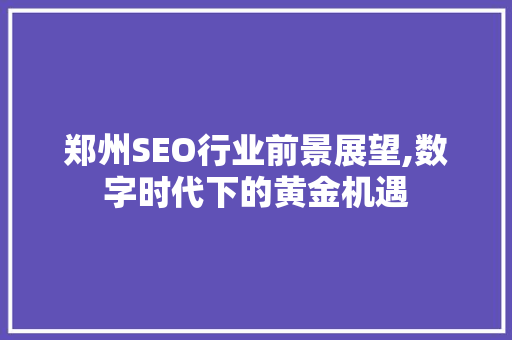 郑州SEO行业前景展望,数字时代下的黄金机遇