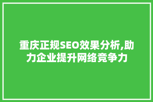 重庆正规SEO效果分析,助力企业提升网络竞争力