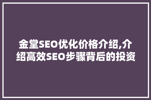 金堂SEO优化价格介绍,介绍高效SEO步骤背后的投资价值