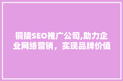铜陵SEO推广公司,助力企业网络营销，实现品牌价值最大化