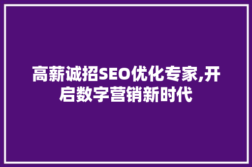 高薪诚招SEO优化专家,开启数字营销新时代