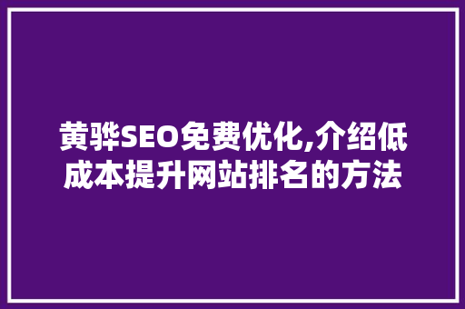 黄骅SEO免费优化,介绍低成本提升网站排名的方法