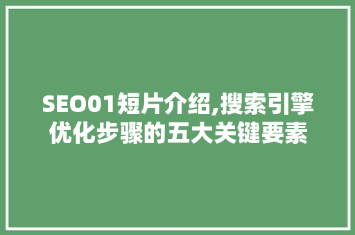 SEO01短片介绍,搜索引擎优化步骤的五大关键要素  第1张