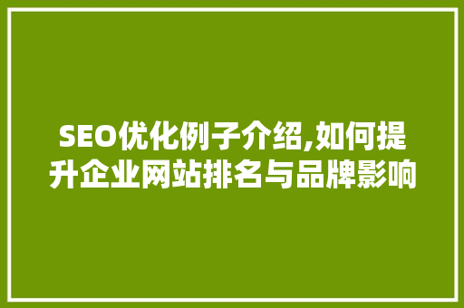 SEO优化例子介绍,如何提升企业网站排名与品牌影响力