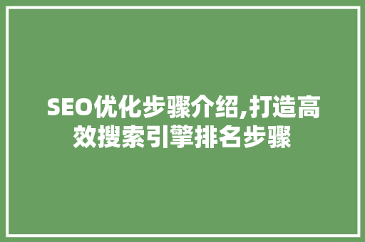 SEO优化步骤介绍,打造高效搜索引擎排名步骤