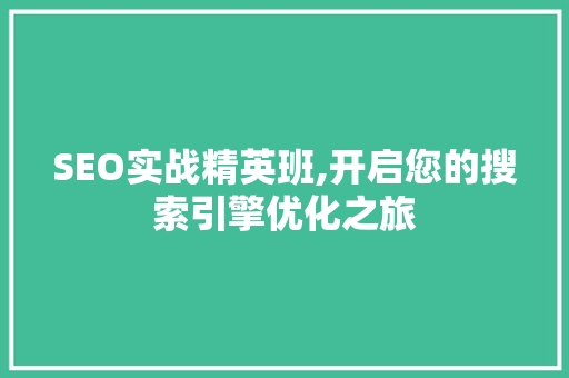 SEO实战精英班,开启您的搜索引擎优化之旅