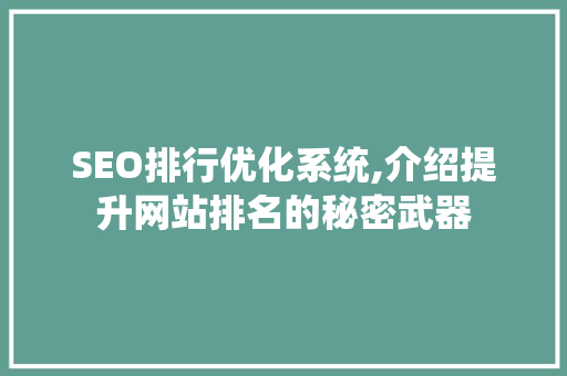 SEO排行优化系统,介绍提升网站排名的秘密武器