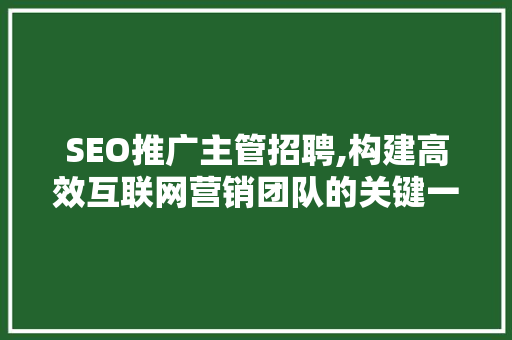 SEO推广主管招聘,构建高效互联网营销团队的关键一环  第1张