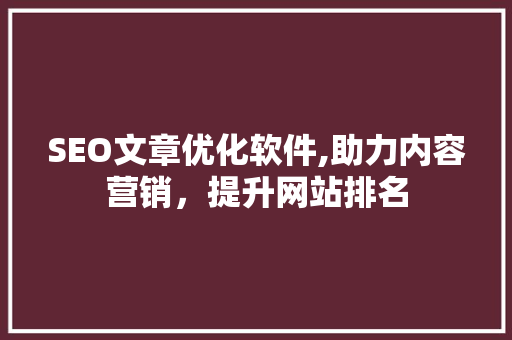 SEO文章优化软件,助力内容营销，提升网站排名