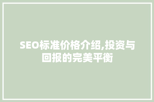 SEO标准价格介绍,投资与回报的完美平衡