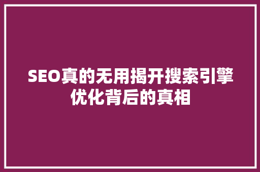 SEO真的无用揭开搜索引擎优化背后的真相