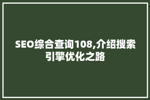 SEO综合查询108,介绍搜索引擎优化之路