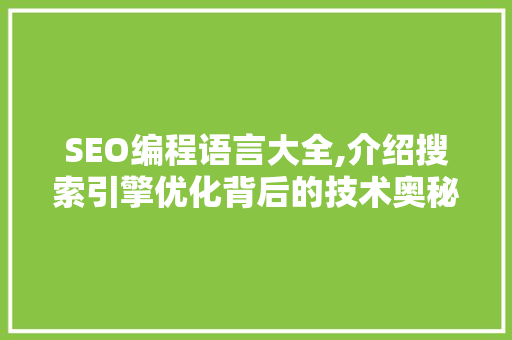 SEO编程语言大全,介绍搜索引擎优化背后的技术奥秘