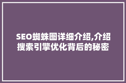 SEO蜘蛛图详细介绍,介绍搜索引擎优化背后的秘密  第1张
