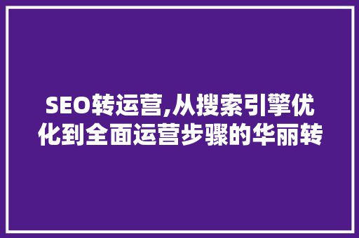SEO转运营,从搜索引擎优化到全面运营步骤的华丽转身