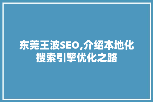 东莞王波SEO,介绍本地化搜索引擎优化之路