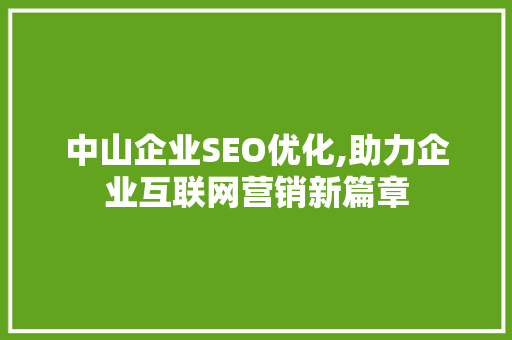 中山企业SEO优化,助力企业互联网营销新篇章