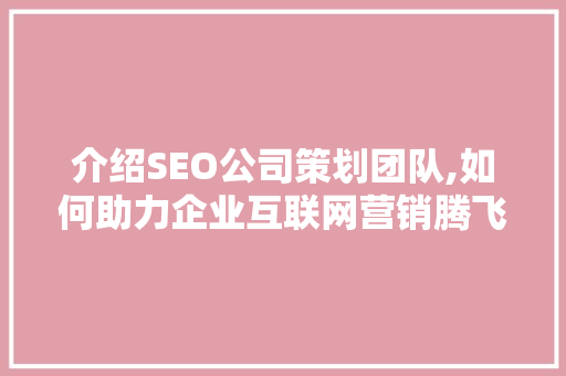 介绍SEO公司策划团队,如何助力企业互联网营销腾飞