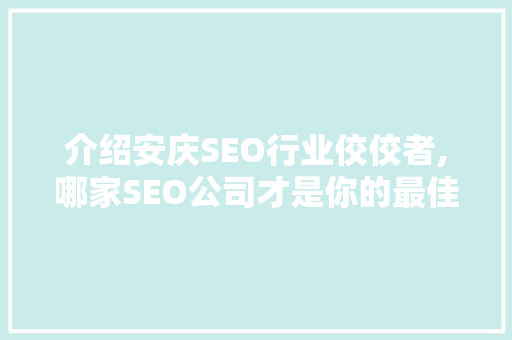 介绍安庆SEO行业佼佼者,哪家SEO公司才是你的最佳选择  第1张