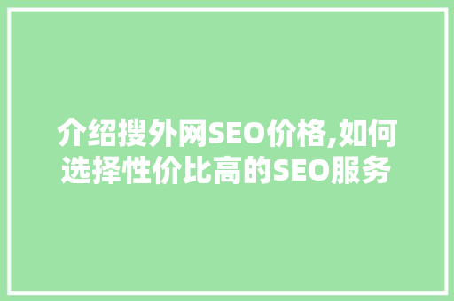介绍搜外网SEO价格,如何选择性价比高的SEO服务  第1张