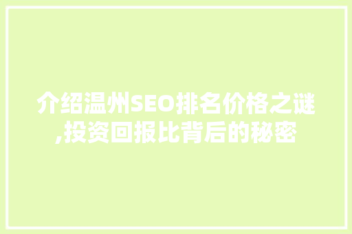 介绍温州SEO排名价格之谜,投资回报比背后的秘密