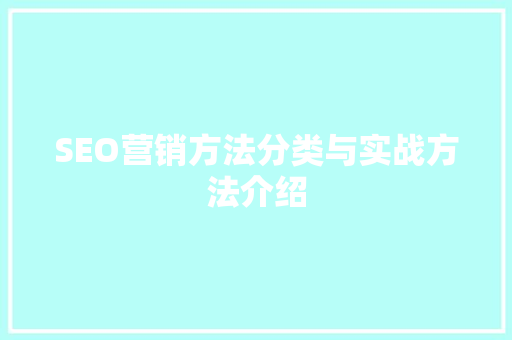 SEO营销方法分类与实战方法介绍