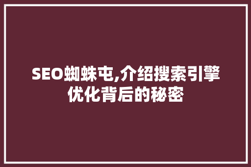 SEO蜘蛛屯,介绍搜索引擎优化背后的秘密