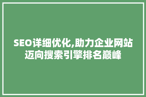 SEO详细优化,助力企业网站迈向搜索引擎排名巅峰