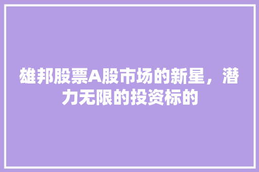 雄邦股票A股市场的新星，潜力无限的投资标的