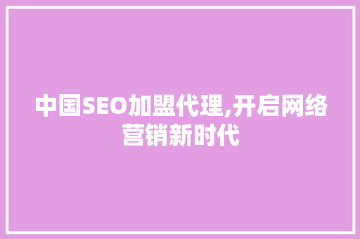 中国SEO加盟代理,开启网络营销新时代