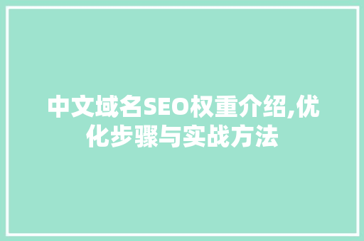 中文域名SEO权重介绍,优化步骤与实战方法