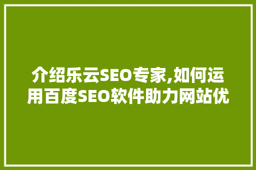 介绍乐云SEO专家,如何运用百度SEO软件助力网站优化