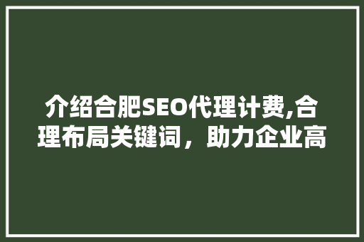 介绍合肥SEO代理计费,合理布局关键词，助力企业高效提升网站排名