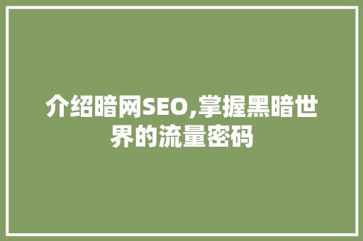 介绍暗网SEO,掌握黑暗世界的流量密码